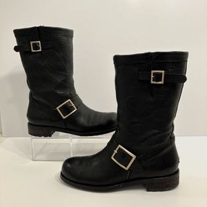 Jimmy Choo Black Leather Moto Boots Size 8 1/2